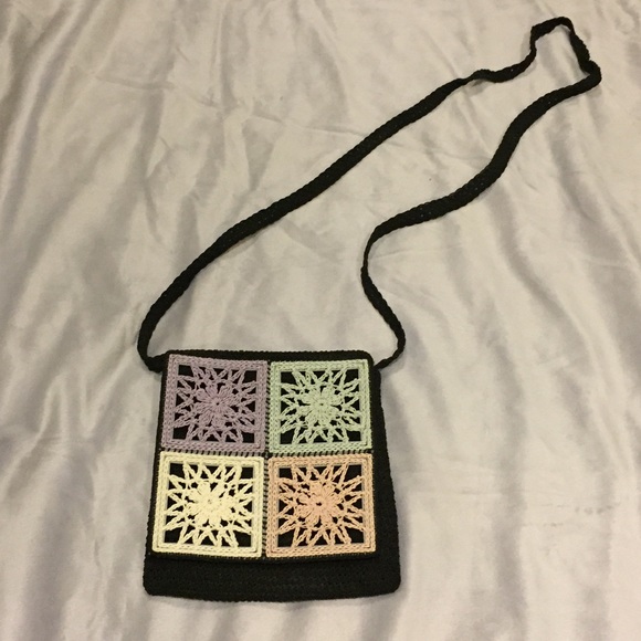 Handbags - Pastel and Black Crochet Crossbody Handbags - Pastel and Black Crochet Crossbody